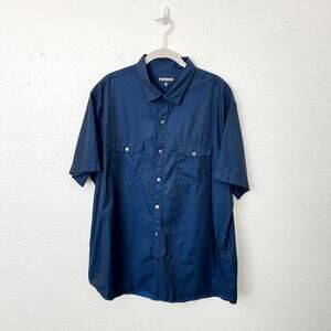 [Express] Blue Short Sleeve Casual Button Down Shirt 100% Cotton Metallic Sz XXL